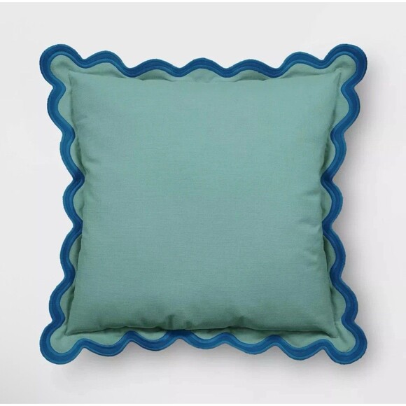 20”x20” Green Scalloped Square Outdoor Throw Pillow – Threshold Patio Cushion - Picture 1 of 6